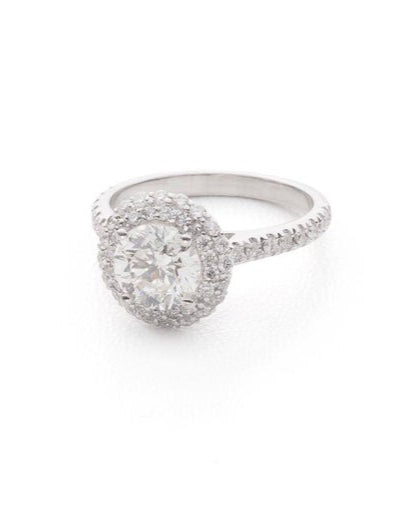 Silver diamond ring on a white background