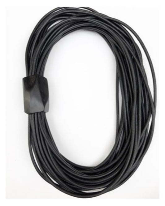 Multistrand leather necklace with ebony detail on a white background