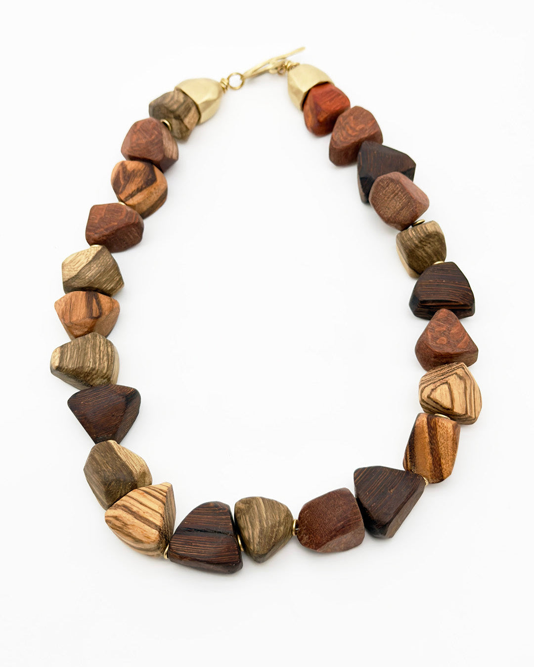 Necklace with wooden beads on a white background